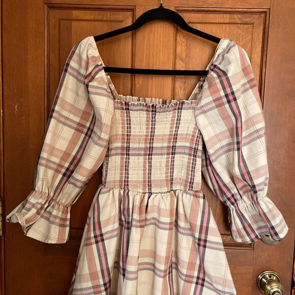 Audrey Parks x Francesca's Pink & Ivory Plaid Smocked Mini Dress SZ XS - Picture 2 of 8